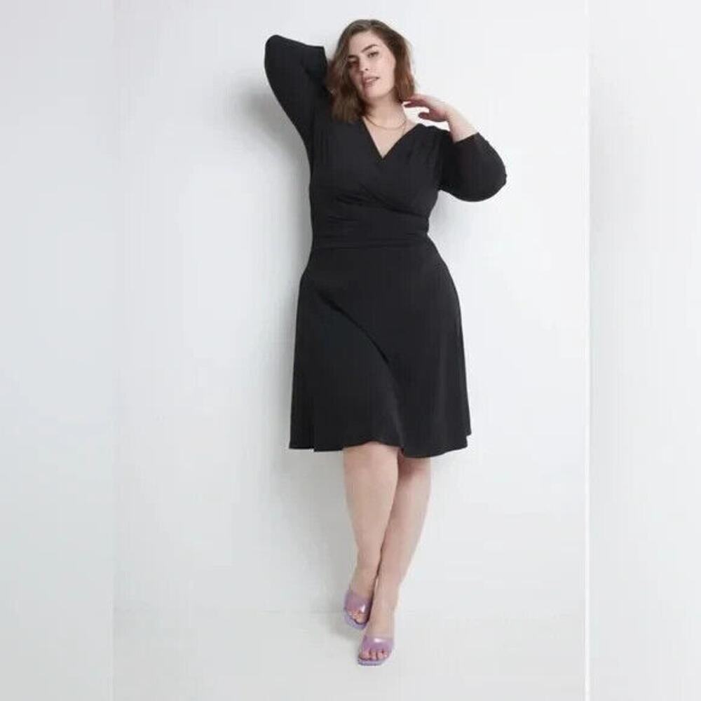 Rekucci Dress Womens 18 Plus Red Ruched Sides 3/4 Sleeves V Neck Cocktail